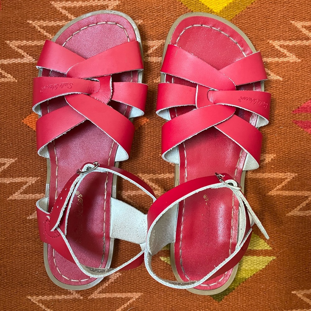 Saltwater sandals, cherry red.